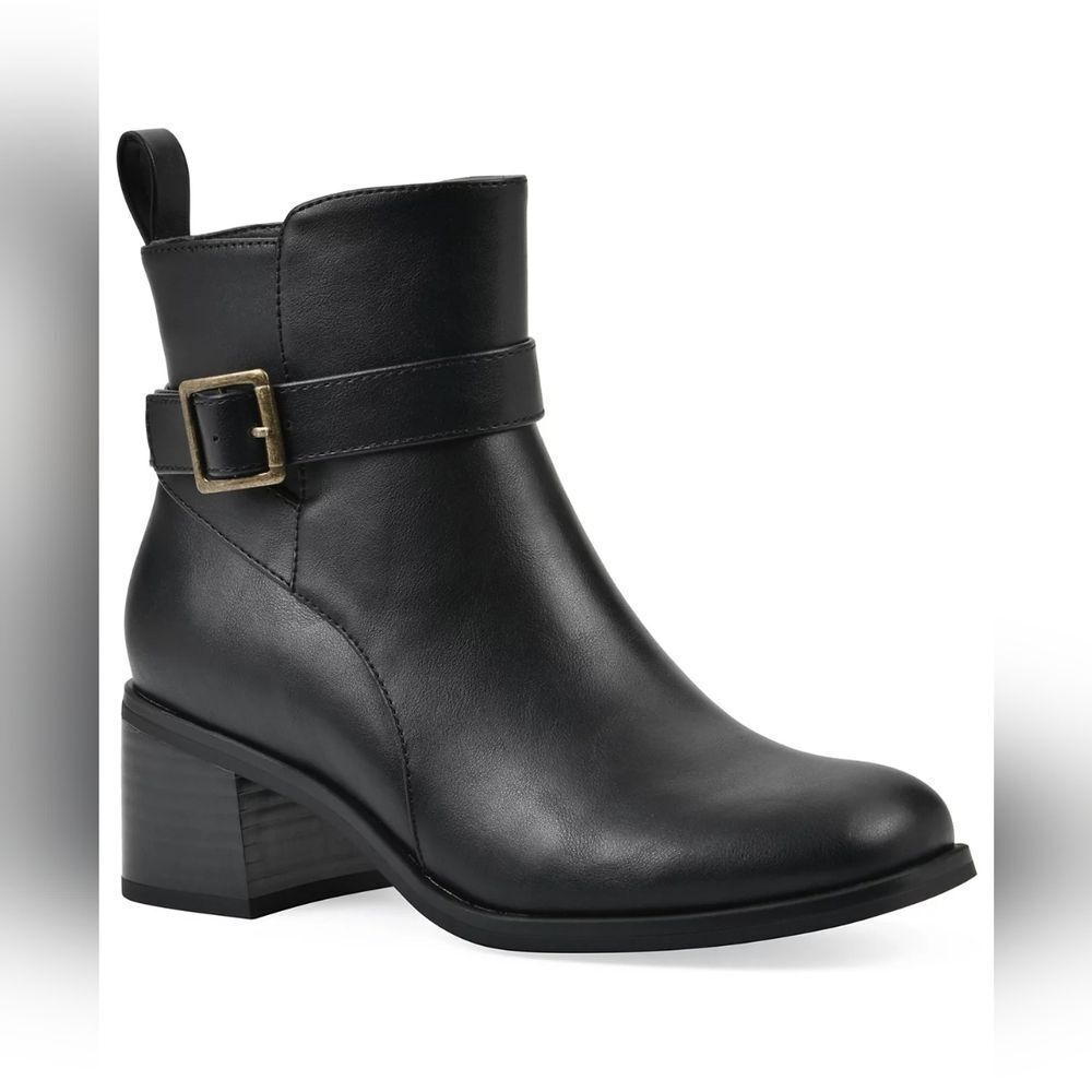 White Mountain "Narrows" Black Ankle Boots with Buckle